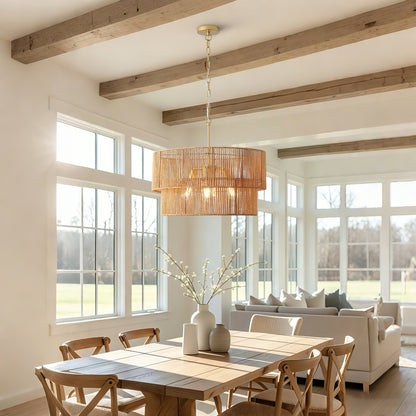 Two-Tier Handwoven Rattan 5-Light Pendant Chandelier - product image 6