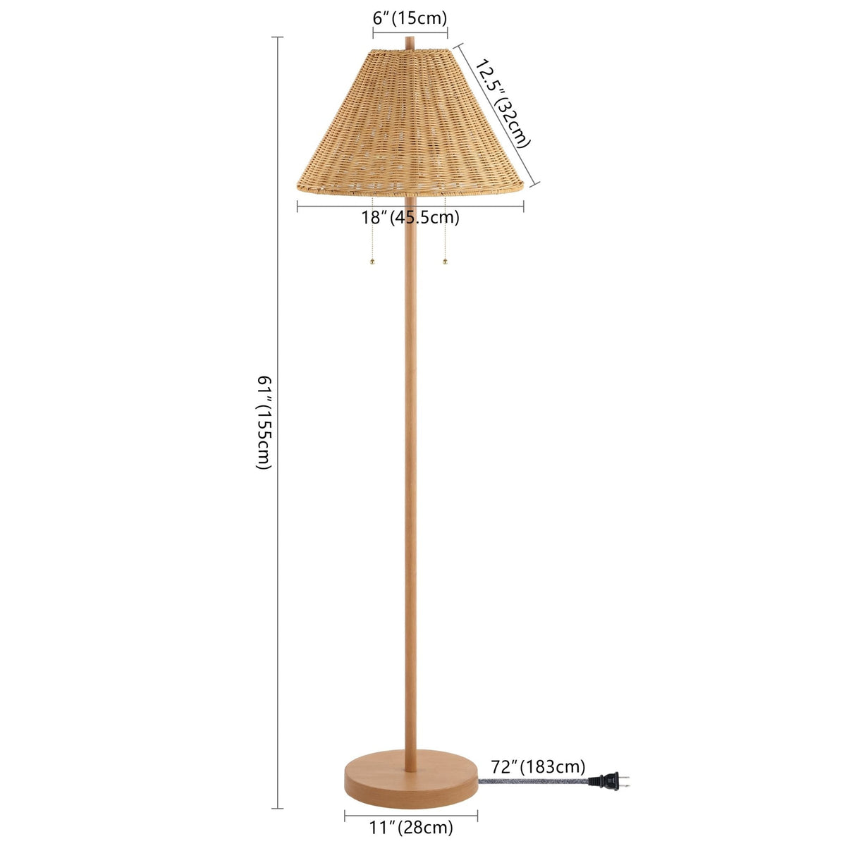 Nando Rattan Cone-Shade Floor Lamp with Pull Chains - product image 3