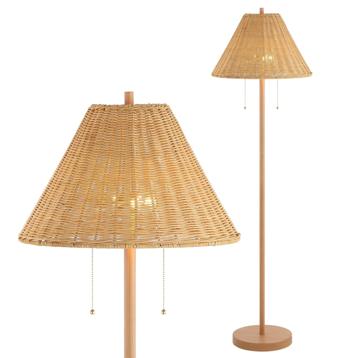 Nando Rattan Cone-Shade Floor Lamp with Pull Chains - product image 4